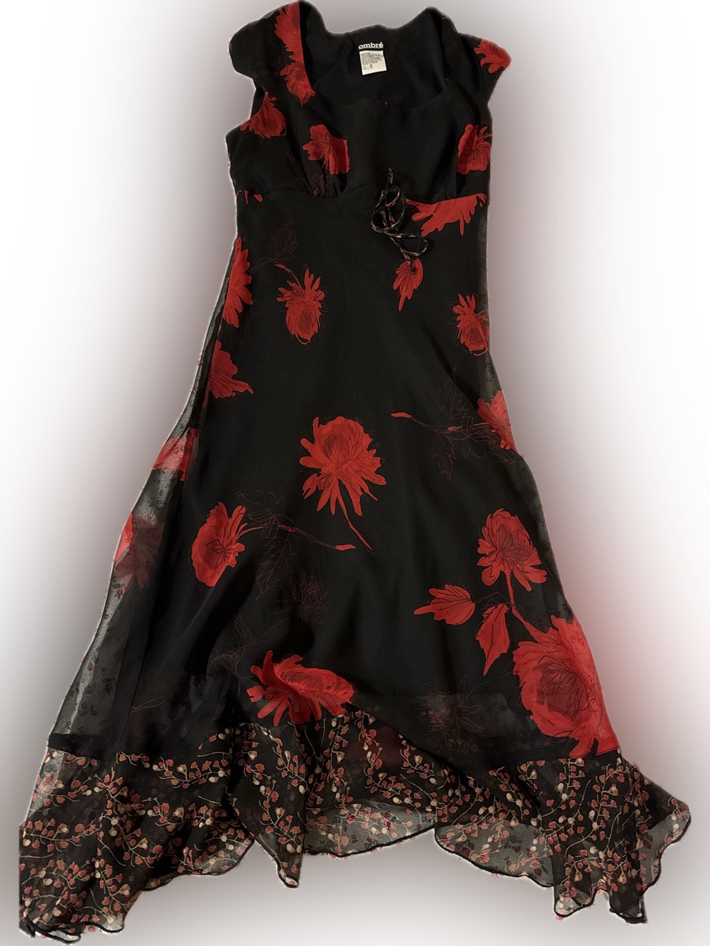 90s / Y2K Black & Red Floral Midi Dress
